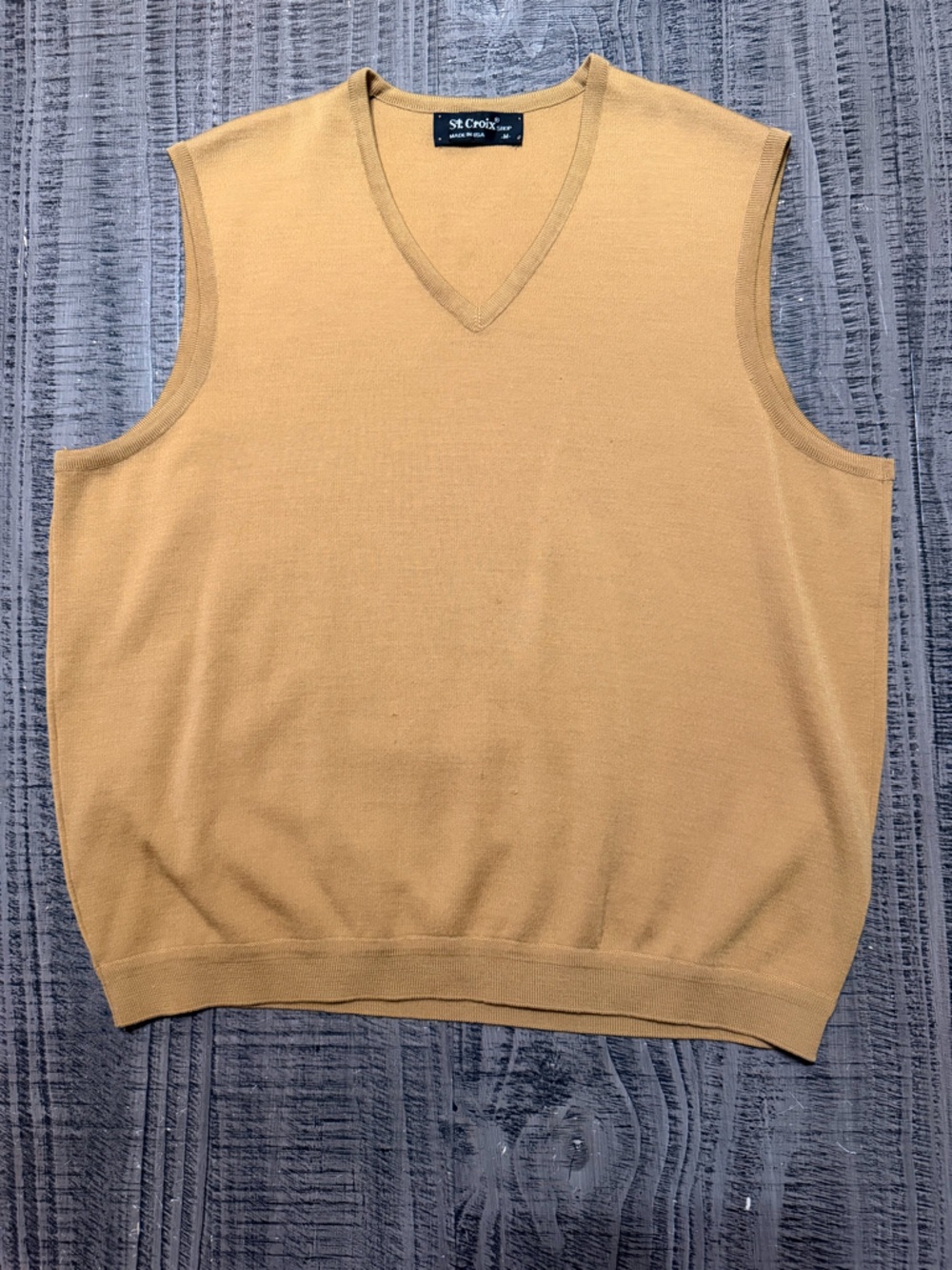 St. Croix V Neck Sleeveless Knit Top in Warm Mustard Color